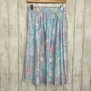 F. Shay Pastel Pleated A Line Abstract Floral Flowy Spring Vintage USA Skirt 12P
